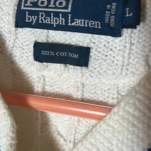 Ralph Lauren Cream and Navy V-Neck Sweater - Picture 3 of 5